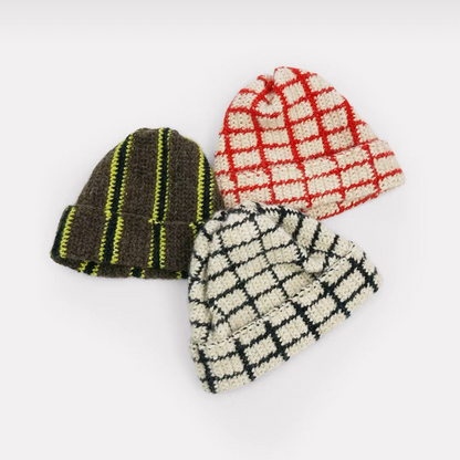 RED GRID BEANIE