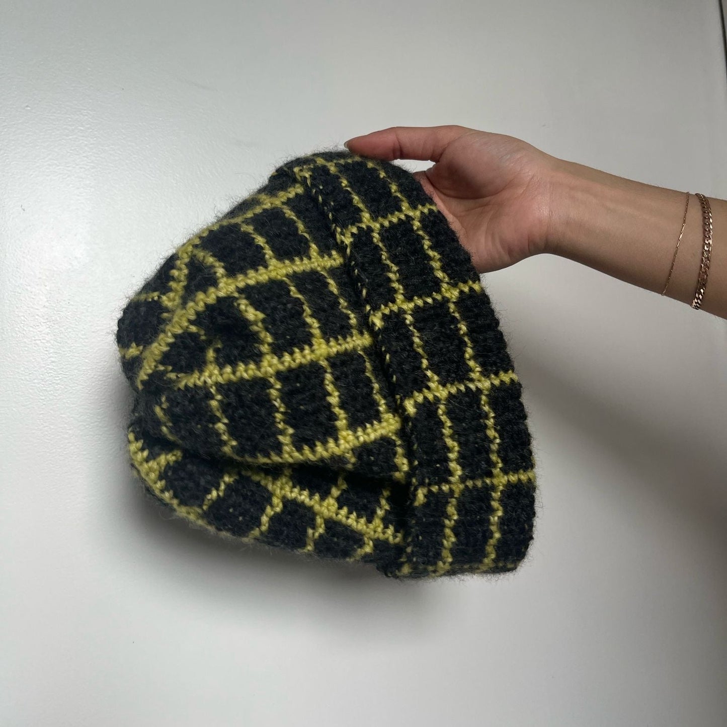 LIME GRID BEANIE