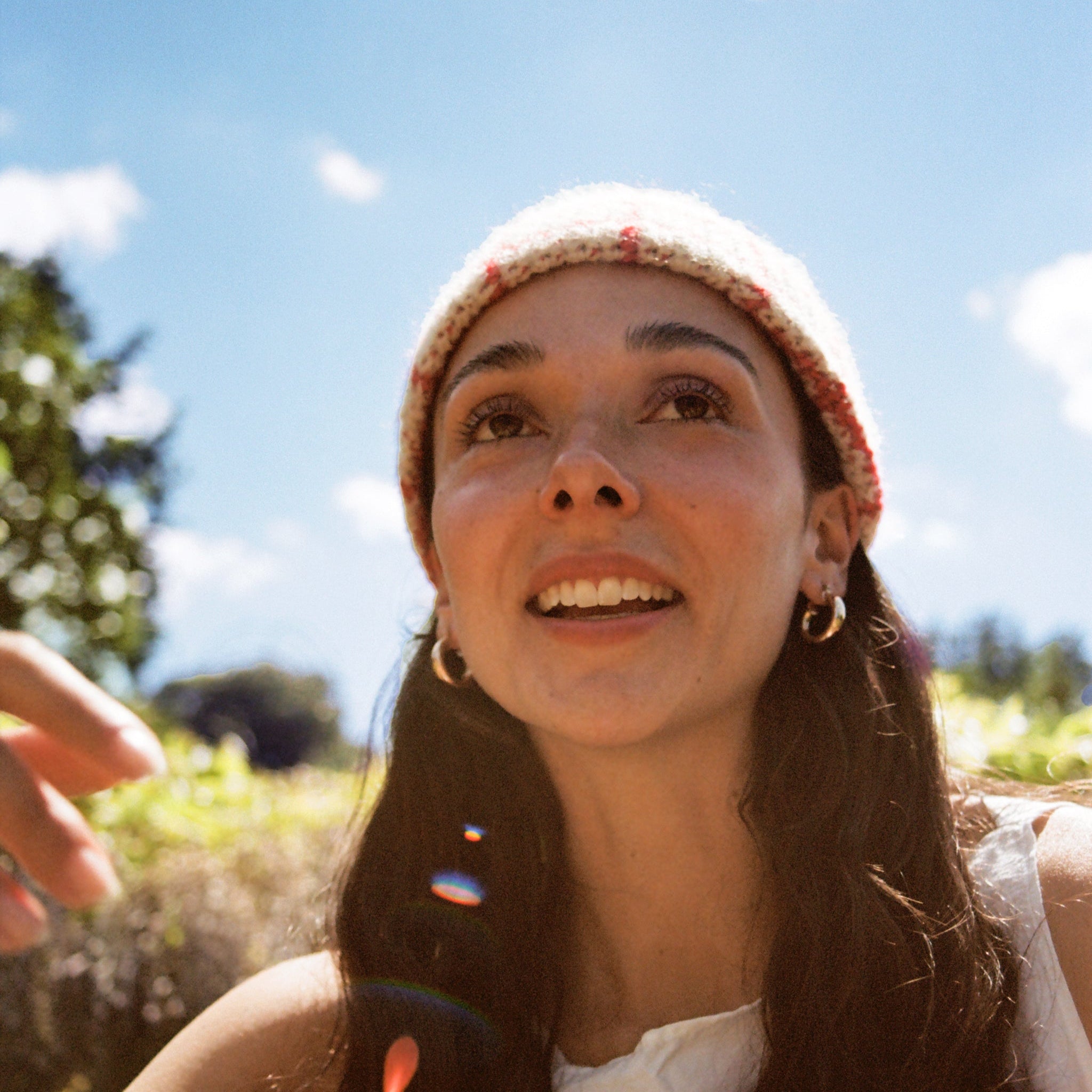 ELLA Red Grid Beanie lifesyle